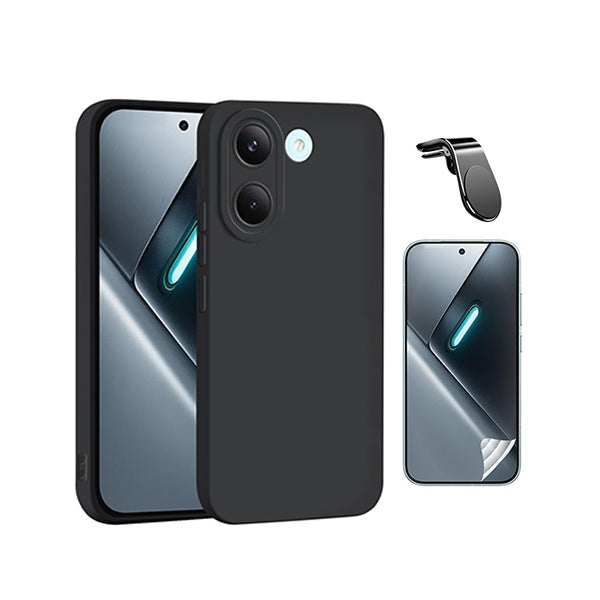 Kit Película Hydrogel Frente + Capa Silicone Líquido + Suporte L PHONECARE Para Xiaomi Poco X8 Pro - Preto
