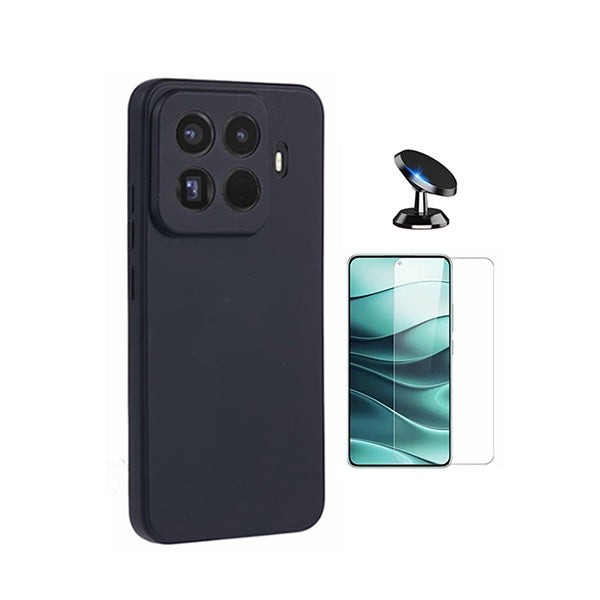 Kit Vidro Clearglass + Capa Silicone Líquido + Suporte Magnético PHONECARE Para Xiaomi 15T Pro 5G - Preto