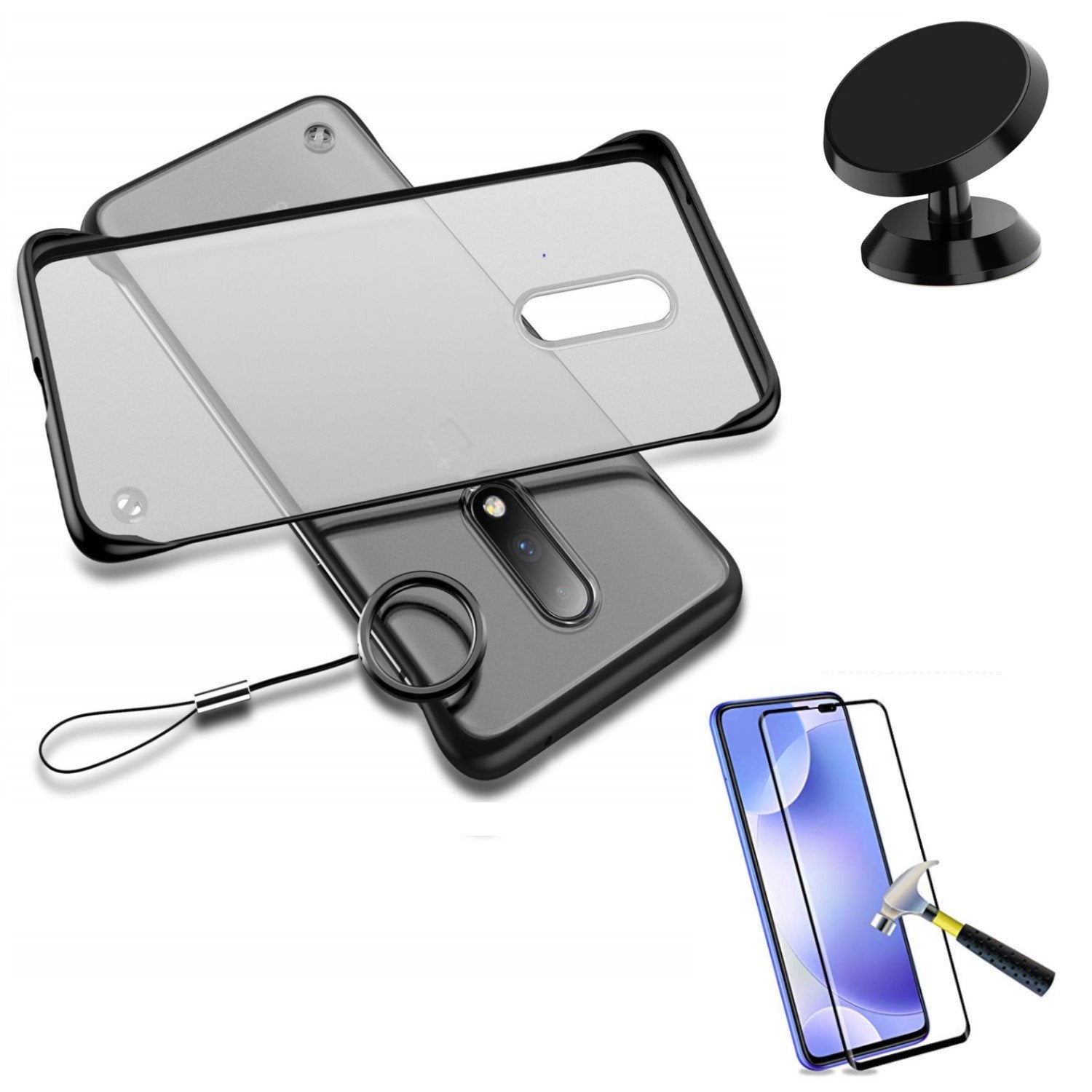 Kit Vidro Premium Full Cover + Capa Invisible Bumper + Suporte Magnético de Carro para Huawei Honor 20 Lite