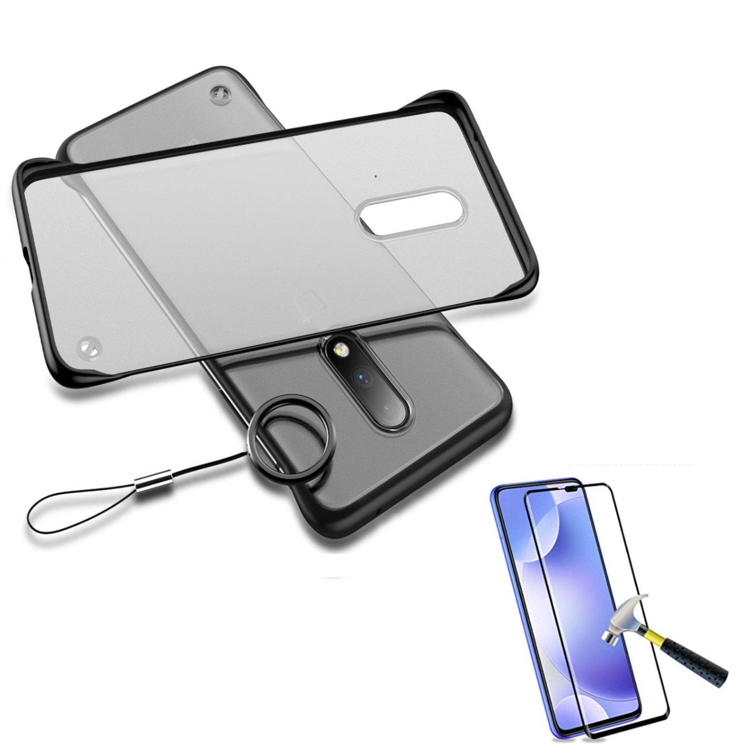 Kit Vidro Premium Full Cover + Capa Invisible Bumper para Realme 5 Pro