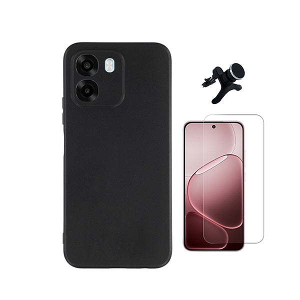 Kit Vidro Clearglass + Capa Silicone Líquido + Suporte Reforçado PHONECARE Para Oppo A6 - Preto