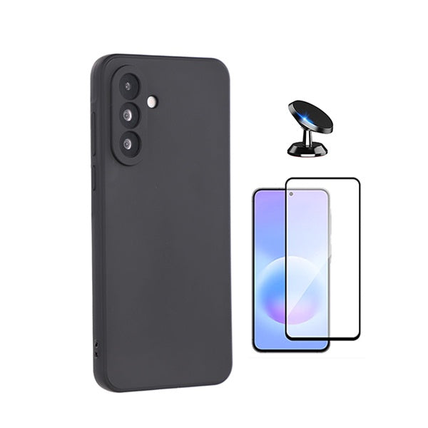 Kit Vidro Temperado + Capa Silicone Líquido + Suporte Magnético PHONECARE Para Samsung Galaxy A27 - Preto