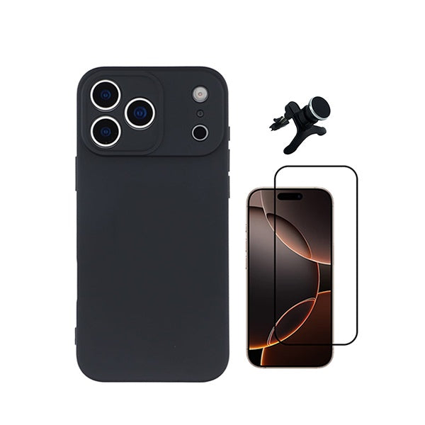 Kit Vidro Temperado + Capa Silicone Líquido + Suporte Magnético Reforçado PHONECARE Para Apple iPhone 18 Pro Max - Preto