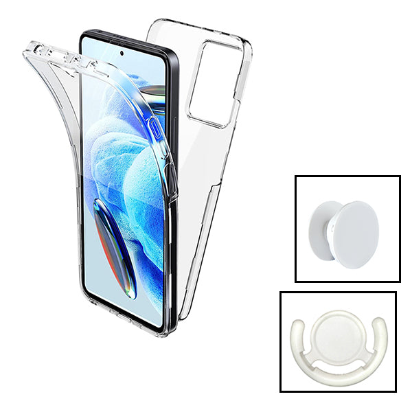 Kit Capa 3x1 360° Impact Protection + 1 GripHolder + 1 Suporte GripHolder Branco para Xiaomi Redmi 12 5G - Transparente/Branco