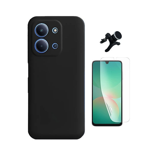 Kit Película Hydrogel Frente + Capa Silicone Líquido +  Suporte Reforçado PHONECARE Para Xiaomi Poco C85 - Preto