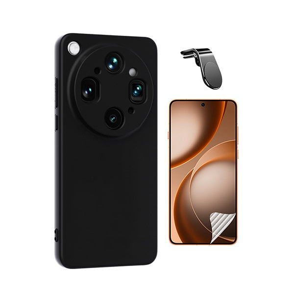 Kit Película Hydrogel Frente + Capa Silicone Líquido + Suporte L PHONECARE Para Oppo Find X9 Ultra - Preto
