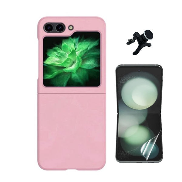 Kit Película Hydrogel Frente + Capa Silicone Líquido +  Suporte Reforçado Phonecare Para Samsung Galaxy Z Flip6 - Rosa