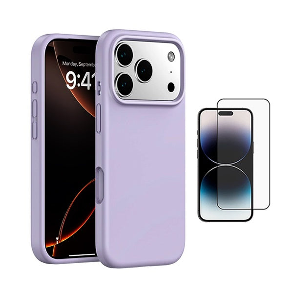 Kit Vidro Temperado + Capa Silicone Líquido PHONECARE Para Apple iPhone 18 Pro - Roxo
