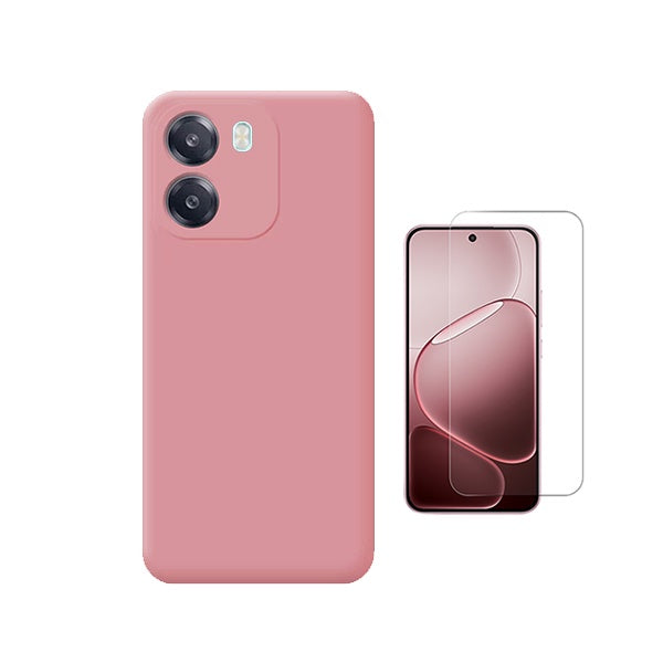 Kit Vidro Clearglass + Capa Silicone Líquido PHONECARE Para Oppo A6 5G - Rosa