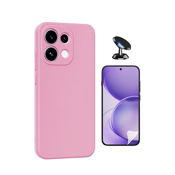 Kit Película Hydrogel Frente + Capa Silicone Líquido + Suporte Magnético PHONECARE Para Oppo Reno16 Pro - Rosa