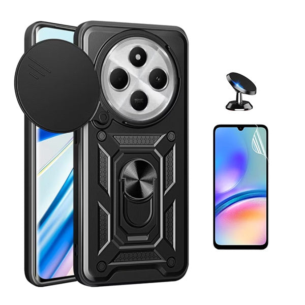 Kit Película Hydrogel Frente + Capa Magnetic Slide Window + Suporte Magnético Phonecare Para Xiaomi Redmi 14C - Preto