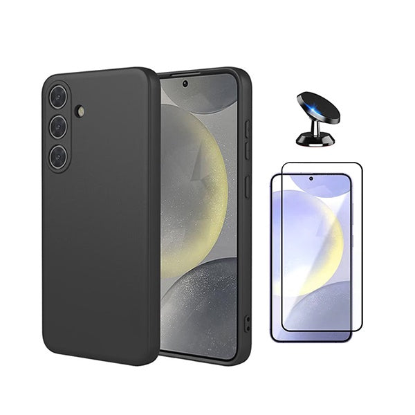 Kit Vidro Temperado + Capa Silicone Líquido + Suporte Magnético PHONECARE Para Samsung Galaxy S26 - Preto