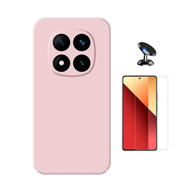 Kit Vidro Clearglass + Capa Silicone Líquido + Suporte Magnético Phonecare Para Xiaomi Redmi Note 14 Pro - Rosa