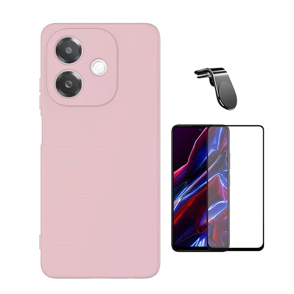 Kit Vidro Temperado + Capa Silicone Líquido + Suporte L Para Oppo A40 - Rosa