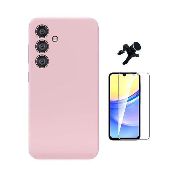 Kit Vidro Clearglass + Capa Silicone Líquido + Suporte Reforçado Para Samsung Galaxy A16 - Rosa
