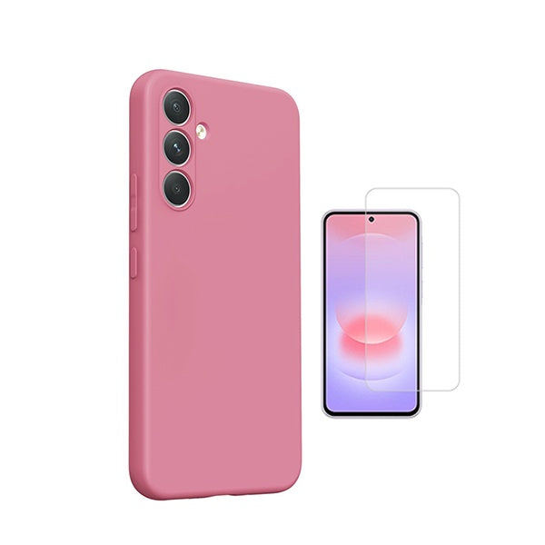 Kit Vidro Clearglass + Capa Silicone Líquido PHONECARE Para Samsung Galaxy A27 5G - Rosa