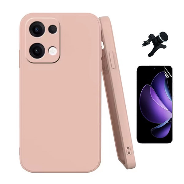 Kit Película Hydrogel Frente + Capa Silicone Líquido +  Suporte Reforçado PHONECARE Para Oppo Reno13 - Rosa