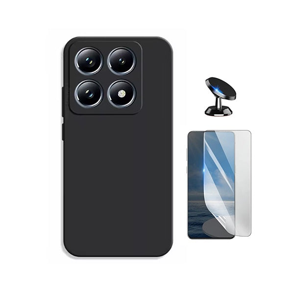Kit Película Hydrogel Frente + Capa Silicone Líquido + Suporte Magnético PHONECARE Para Xiaomi 15T 5G - Preto