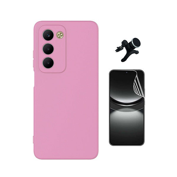 Kit Película Hydrogel Frente + Capa Silicone Líquido +  Suporte Reforçado PHONECARE Para Xiaomi Redmi 15 4G - Rosa