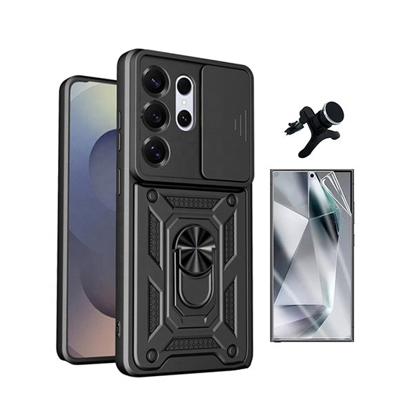 Kit Película Hydrogel Frente + Capa Magnetic Slide Window + Suporte Magnético Reforçado  PHONECARE Para Samsung Galaxy S26 Ultra - Preto