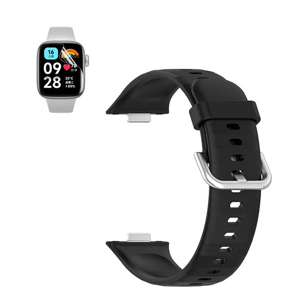 Kit Bracelete Smoothsilicone Com Fivela + Película de Hydrogel para Huawei Watch Fit 3 - Preto