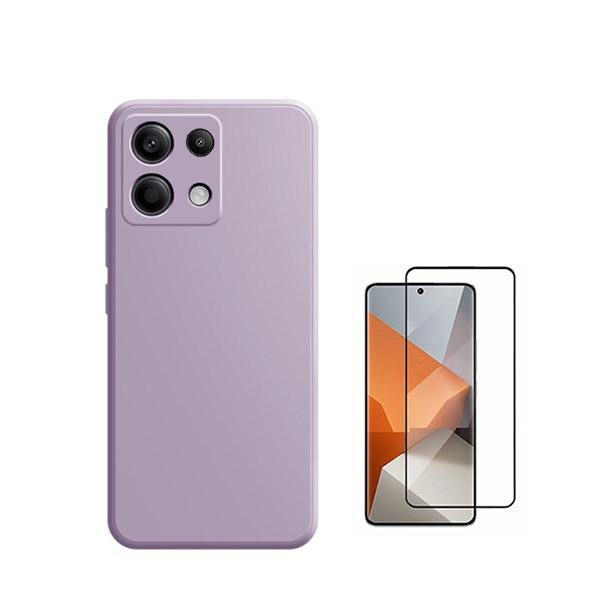 Kit Vidro Premium Full Cover + Capa Silicone Líquido para Xiaomi Poco X6 5G - Roxo