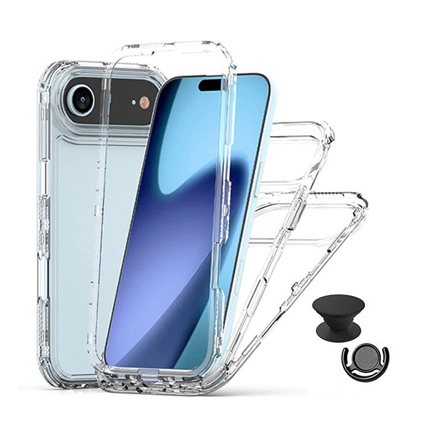 Kit Capa 360° Impact Protection + 1 Gripholder + 1 Suporte PHONECARE Para Apple iPhone 17 Air - Transparente/Preto