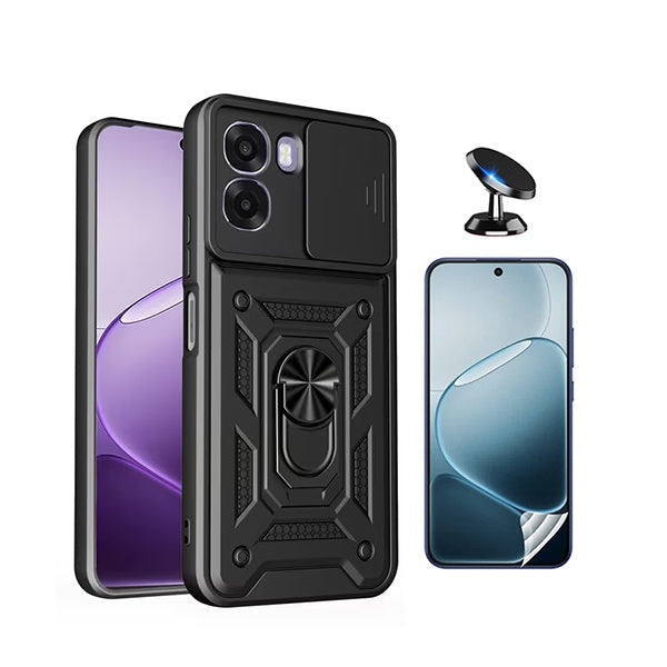 Kit Película Hydrogel Frente + Capa Magnetic Slide Window + Suporte Magnético PHONECARE Para Oppo A6x - Preto