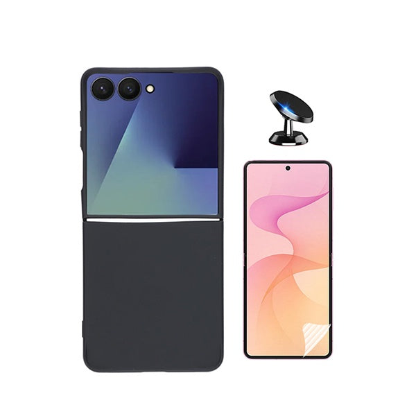 Kit Película Hydrogel Frente + Capa Silicone Líquido + Suporte Magnético PHONECARE Para Samsung Galaxy Z Flip8 - Preto
