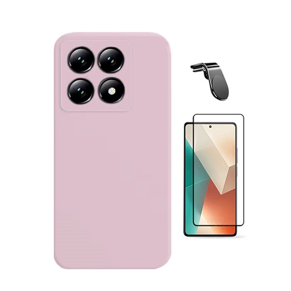 Kit Vidro Temperado + Capa Silicone Líquido + Suporte L Para Xiaomi 14T - Rosa