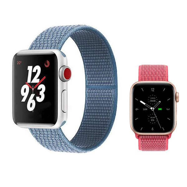 Kit 2x Bracelete Nylonsense Para Apple Watch SE 3 - 44mm - Azul / Rosa