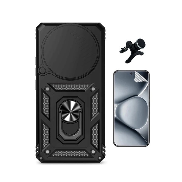 Kit Película Hydrogel Frente + Capa Magnetic Slide Window + Suporte Magnético Reforçado  PHONECARE Para Xiaomi Redmi Note 15 Pro 5G - Preto