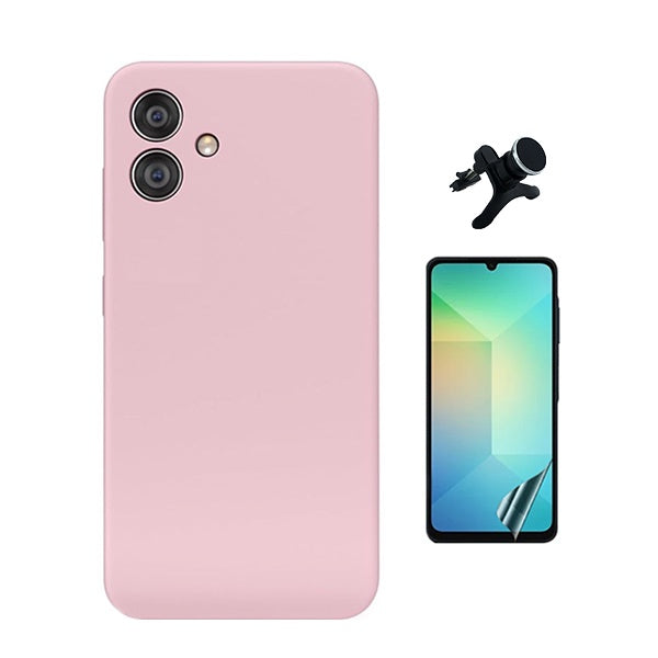 Kit Película Hydrogel Frente + Capa Silicone Líquido + Suporte Reforçado Para Samsung Galaxy A06 - Rosa