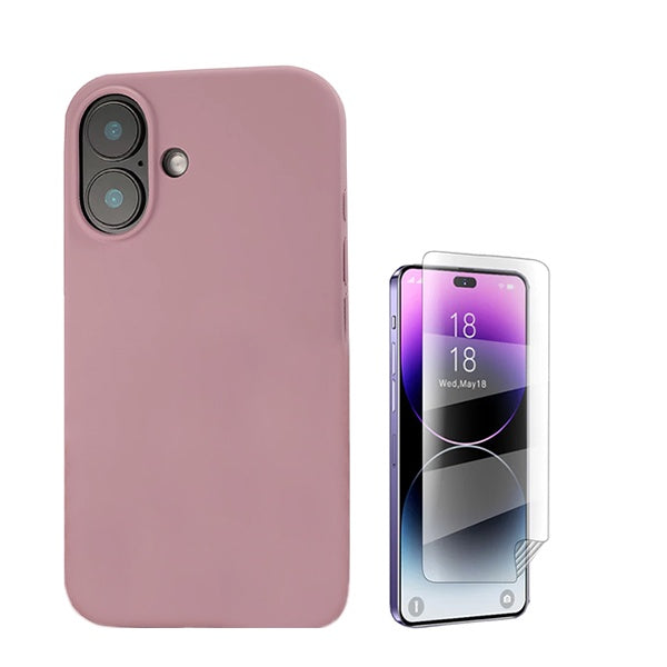 Kit Película Hydrogel Full Cover Frente + Capa Silicone Líquido para Apple iPhone 16 Plus - Rosa