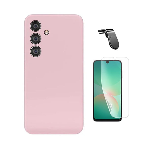 Kit Película Hydrogel Frente + Capa Silicone Líquido + Suporte L PHONECARE Para Samsung Galaxy A18 4G - Rosa