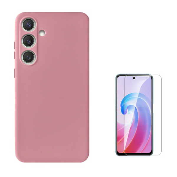 Kit Vidro Clearglass + Capa Silicone Líquido PHONECARE Para Samsung Galaxy A26 - Rosa