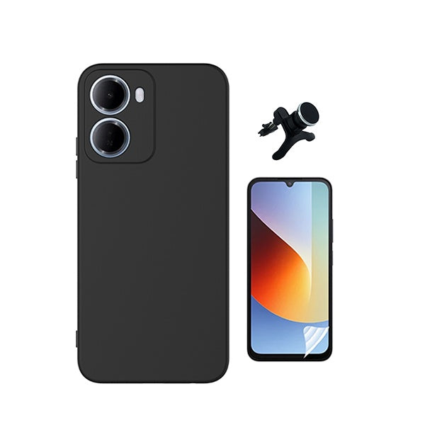 Kit Película Hydrogel Frente + Capa Silicone Líquido +  Suporte Reforçado PHONECARE Para Xiaomi Redmi 15a 5G - Preto