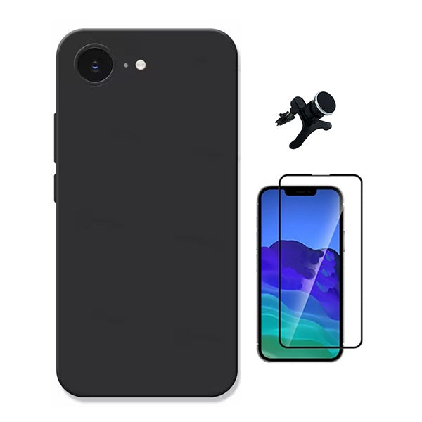 Kit Vidro Temperado + Capa Silicone Líquido + Suporte Magnético Reforçado PHONECARE Para Apple iPhone 17e - Preto