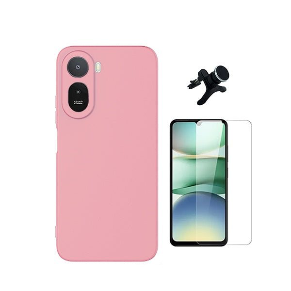 Kit Vidro Clearglass + Capa Silicone Líquido + Suporte Reforçado PHONECARE Para Xiaomi Redmi A7 Pro 4G - Rosa