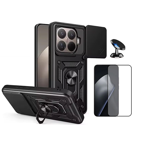 Kit Vidro + Capa Magnetic Slide Window + Suporte Magnético PHONECARE Para Xiaomi 15T Pro 5G - Preto