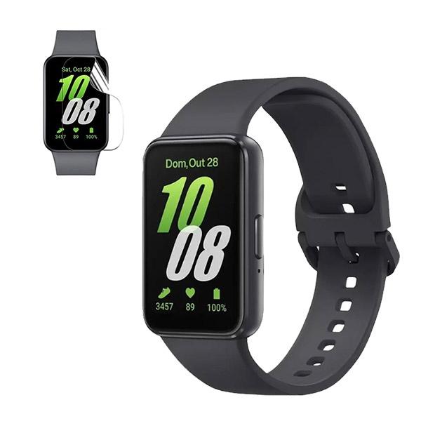 Kit Bracelete Smoothsilicone Com Fivela + Película de Hydrogel Para Samsung Galaxy Fit 3 - 40mm - Preto