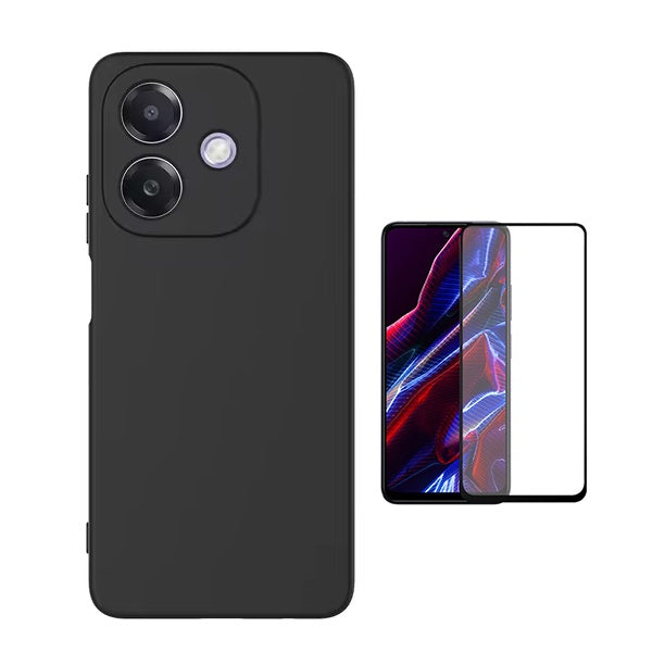 Kit Vidro Temperado + Capa Silicone Líquido Para Oppo A3 4G - Preto