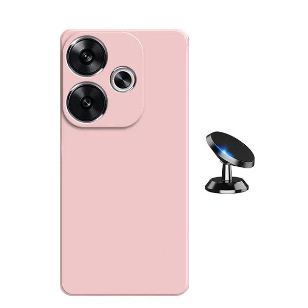 Kit Suporte Magnético de Carro + Capa Silicone Líquido para Xiaomi Poco F6 - Rosa