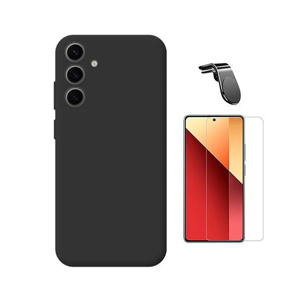 Kit Vidro Clearglass + Capa Silicone Líquido + Suporte L PHONECARE Para Samsung Galaxy S25 FE 5G - Preto
