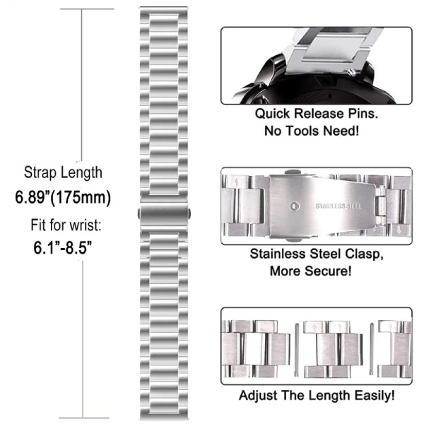 Bracelete Aço Stainless Lux + Ferramenta PHONECARE Para Honor Watch 5 Pro - Cinza
