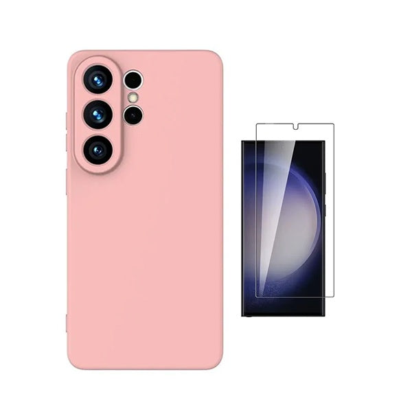 Kit Vidro Clearglass + Capa Silicone Líquido PHONECARE Para Samsung Galaxy S26 Ultra - Rosa