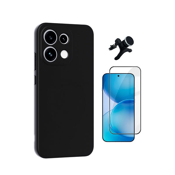 Kit Vidro Temperado + Capa Silicone Líquido + Suporte Magnético Reforçado PHONECARE Para Oppo Reno16 F 5G - Preto