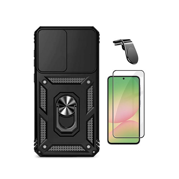 Kit Vidro + Capa Magnetic Slide Window + Suporte L PHONECARE Para Samsung Galaxy A57 5G - Preto