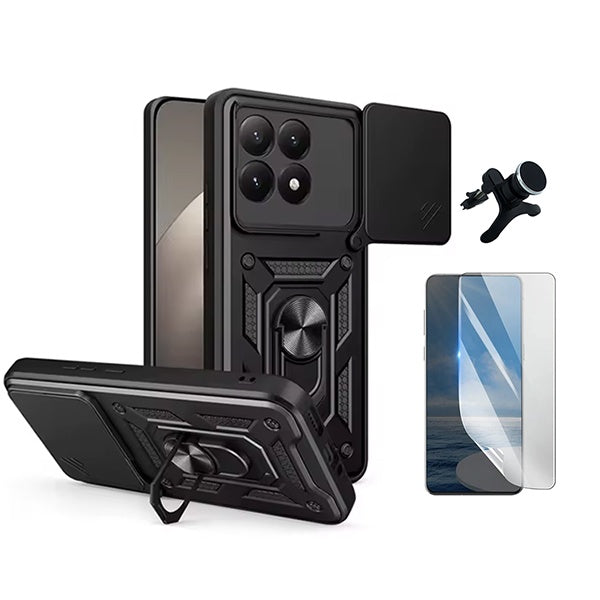 Kit Película Hydrogel Frente + Capa Magnetic Slide Window + Suporte Magnético Reforçado  PHONECARE Para Xiaomi 15T 5G - Preto