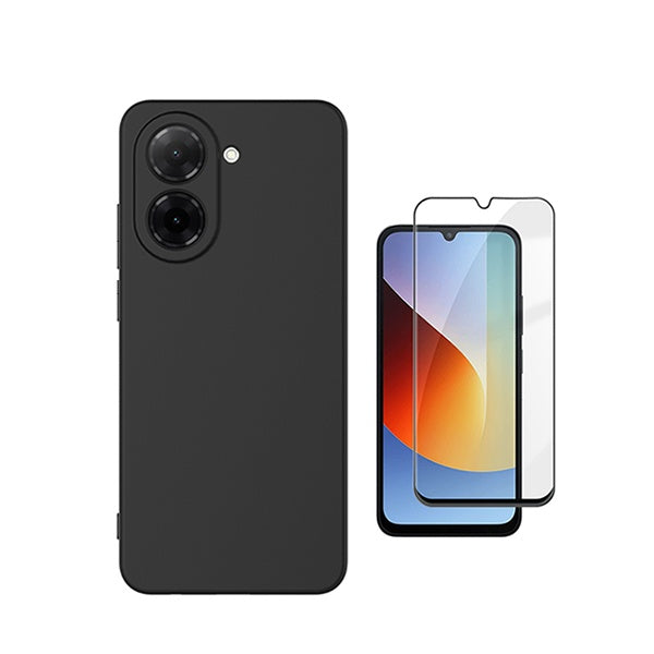 Kit Vidro Temperado + Capa Silicone Líquido PHONECARE Para Xiaomi Redmi A7 4G - Preto